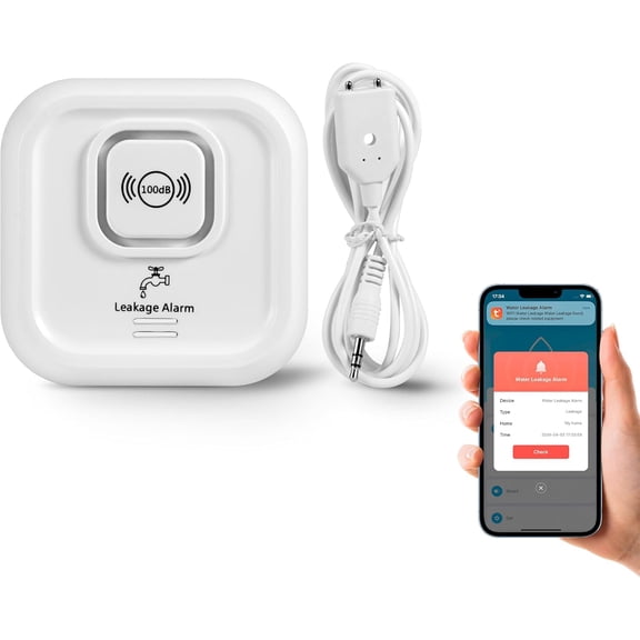 WiFi Water Leak Detectors 100dB Smart Water Sensor Alarm with 3.22 ft Sensor Cable Triple Detection Mode, with App Remote Monitor, Wireless Tank Level Monitor for Basement, Kitchen, Bathroom(1pack)