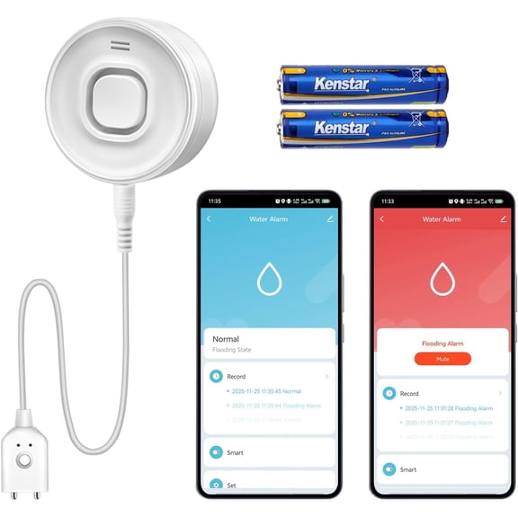 WiFi Water Leak Detectors for Home, Real-Time Mobile Alerts Smart Water Sensor Alarm (with Wire & Batteries)