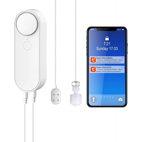 WiFi Water Leak & Water Level Detector, 2-in-1 Tuya Smart Sensor Alarm Loud Volume APP Alert Monitoring with 6.5 Feet Detection Line for Swimming Pool Fish Tank Aquarium