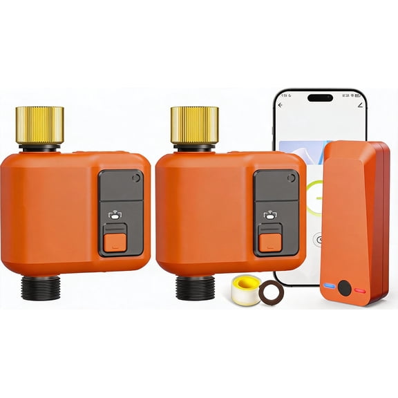 WiFi Water Timer for Garden Hose, 984 ft Range, APP and Remote Control, Voice Compatible, Rain Delay, Manual Mode, 1 Outlet (2 pcs)