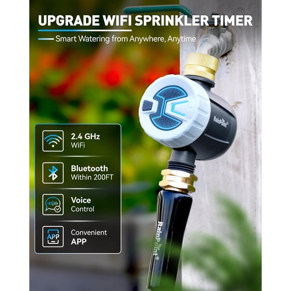 WiFi Water Timer for Garden Hose, Smart Automatic Irrigation System with Brass Inlet, APP Remote Control via 2.4Ghz WiFi and Bluetooth