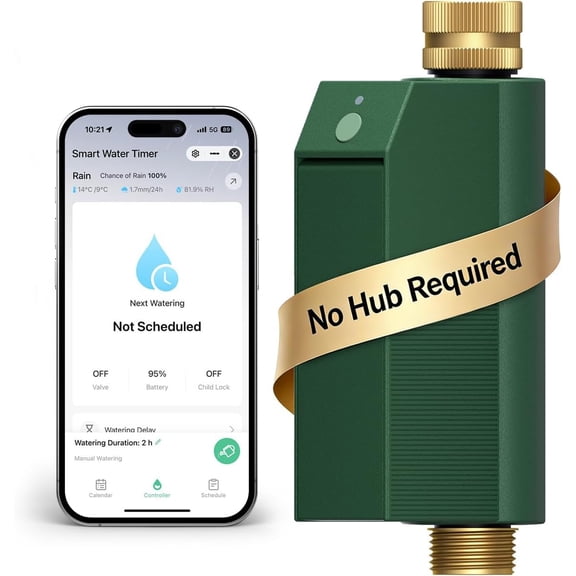 WiFi Water Timer for Garden Hose with Built-in Flow Meter Brass Inlet and Outlet App and Voice Control 10 Schedules 2-Year Battery Life