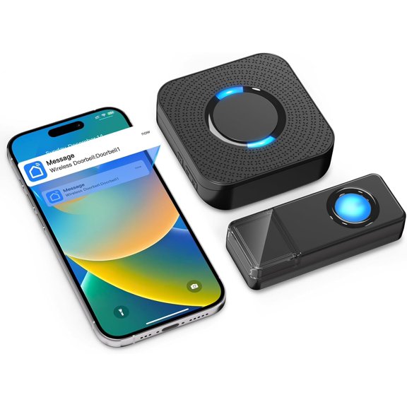 WiFi Wireless Doorbell, Smart Doorbell Chime with Phone App Alerts for Home Classroom Office Room, 1300-ft Ran, 32 Chimes & LED Flash, 5 Adjustable Volumes with Mute Mode, Real-Time App Notification