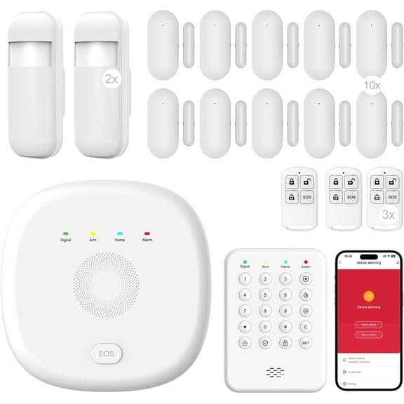 WiFi Wireless Home Security System - Smart Home & Business Alarm System, Expandable, Standalone Keypad, App Alerts, No Monthly Fee, Alexa Compatible, Door/Window Sensors & Motion Detectors & Remote