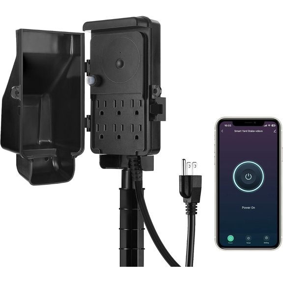 WiFi Yard Stake Plug with 6 Outlets, Voice Control, Power Stake Timer with 6Ft Cord, Alexa& Assistant Compatible, 1875W/15A, for Outdoor Decoration Lights