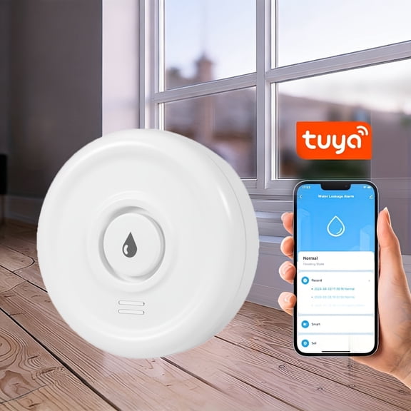 WiFi water leakage alarm with loud sound. Works as water sensor for kitchen, bathroom, basement and pool, multiple styles available.