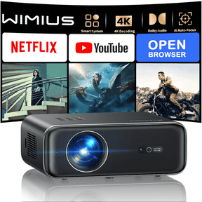 WiMiUS Smart Projector with Licensed Netflix, Native 1080P 4K Supported, 600 ANSI Lumen, Dolby Audio Dual Speakers, Auto Focus and Keystone, Home Theater Projector with WiFi and Bluetooth