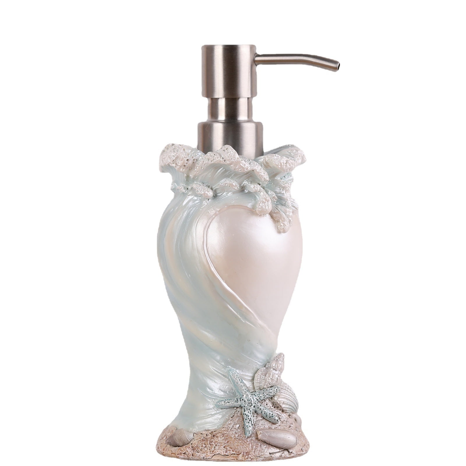 WiMifar Soft Touch Resin Sea Wave Nautical Sea Wave Soap Dispenser, 7 oz, Free Standing
