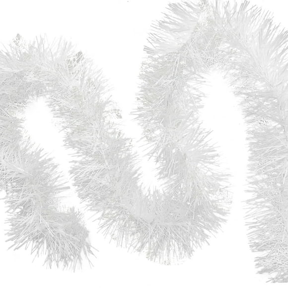 WiVi 50 Feet Christmas Foil Tinsel Garland Decoration for Holiday Tree Walll Rail Home Office Event-White-XG93201