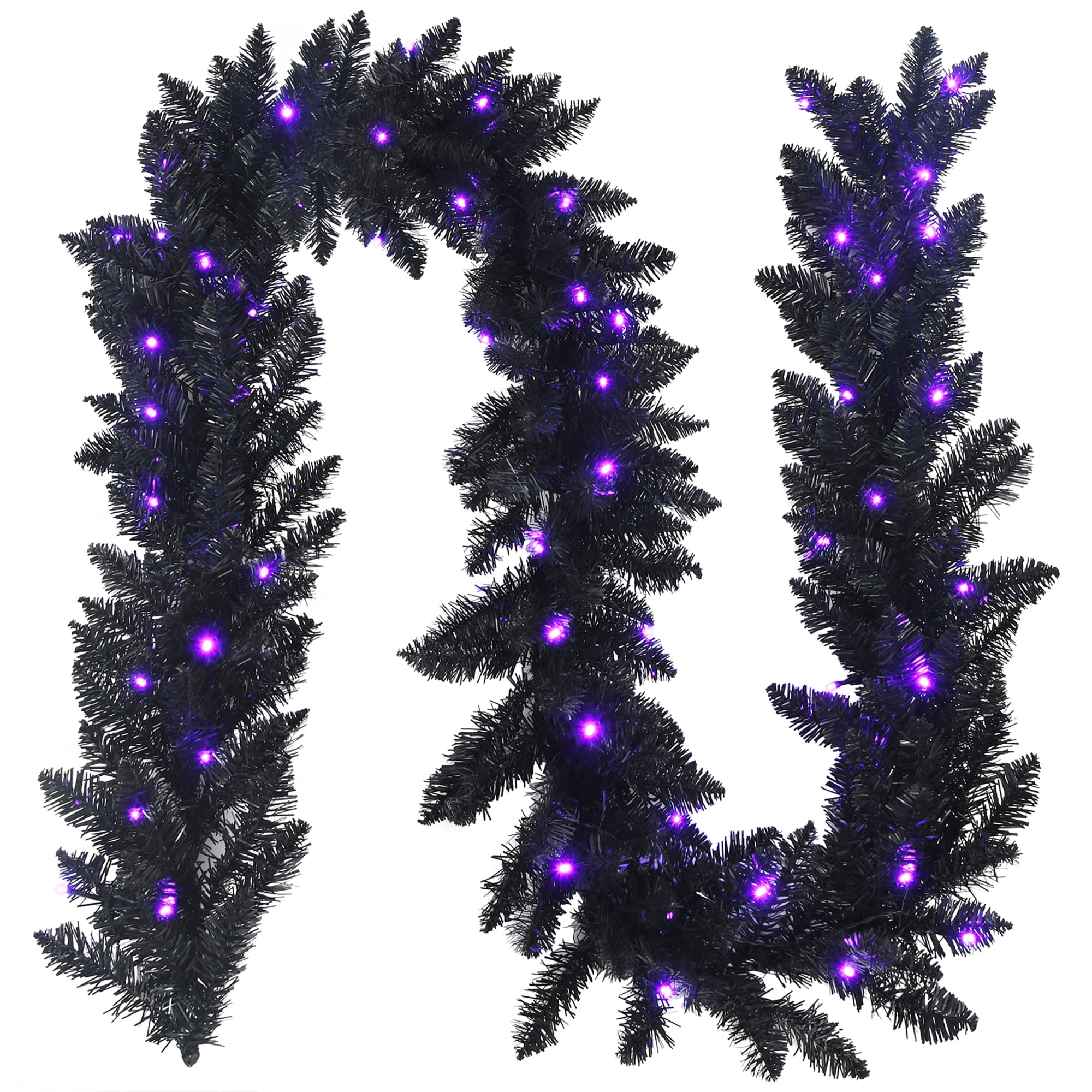 9ft Black PVC Garland with Purple LED Lights
