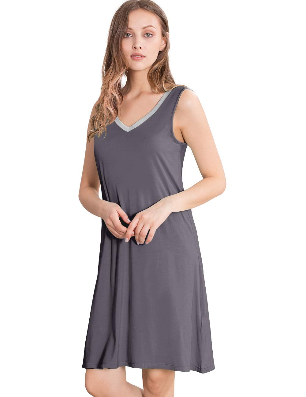 WiWi Bamboo nightgown for women Sleeveless Sleepwear Lightweight V Neck ...