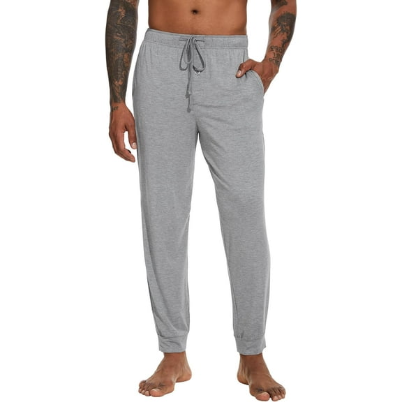 WiWi Men's Bamboo Viscose Pajama Jogger Pants Open Fly Lounge Bottoms Sleep Long Pj Joggers Sweatpant S-XXL, Heather Grey, Medium