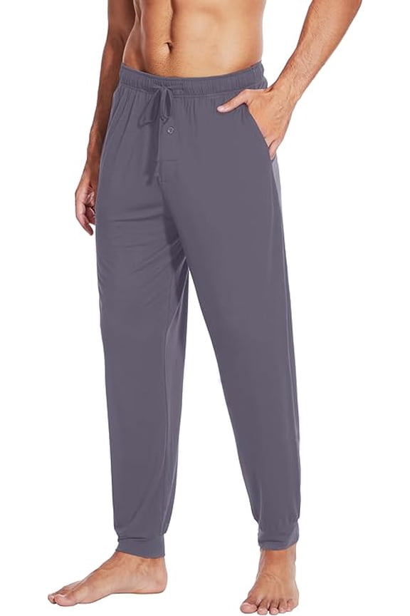 Men's Bamboo Viscose Pajama Jogger Pants Open Fly Lounge Bottoms Sleep Long Pj Joggers Sweatpant S-XXL, Purplish Grey, Small