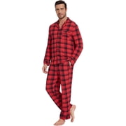 WiWi Mens Viscose from Bamboo Pajama Set Long Sleeve Sleepwear Button Down Pajamas Sets Soft Knit Pjs S-XXL, Red Plaid, Large