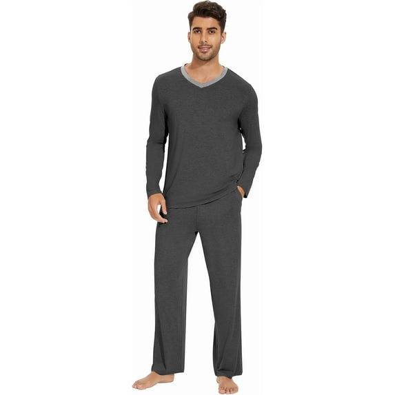 WiWi Men's Viscose from Bamboo Pajama Sets Long Sleeve Top and Pants Sleepwear Nightwear Pjs Loungewear Sleep Set S-XXL, Charcoal Heather, X-Large