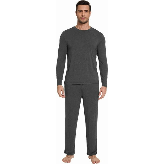 WiWi Men's Viscose from Bamboo Pajamas Set Lightweight Sleepwear Long-Sleeved Crewneck Sleep Shirt and Long Pants S-XXL,Charcoal Heather,Small