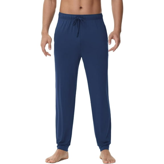 WiWi Pajama Pants for Man Sleep Pant Soft Lounge Bottoms with Pockets Viscose from Bamboo Sweatpants S-XXL, Dark Blue, X-Large