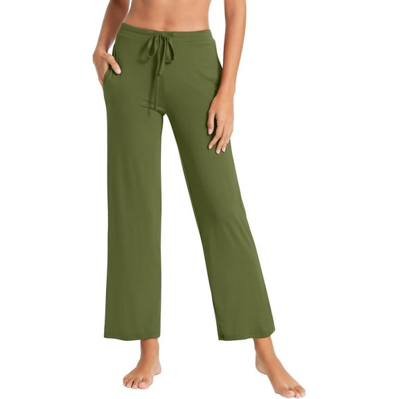 WiWi Pajama Pants for Women Casual Sweatpants Soft Stretchy Bottoms Viscose from Bamboo Drawstring Sleep Pant S-XXL, Army Green, X-Large
