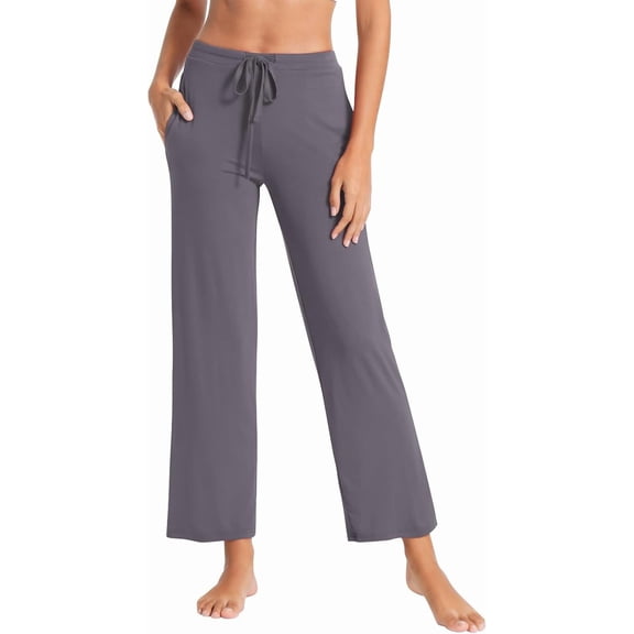 WiWi Pajama Pants for Women Casual Sweatpants Soft Stretchy Bottoms Viscose from Bamboo Drawstring Sleep Pant S-XXL, Dark Grey, Large