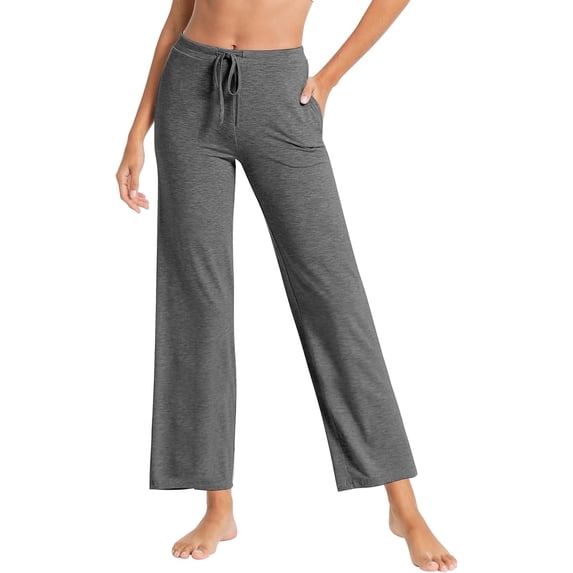 WiWi Pajama Pants for Women Casual Sweatpants Soft Stretchy Bottoms Viscose from Bamboo Drawstring Sleep Pant S-XXL, Dark Heather Grey, Small