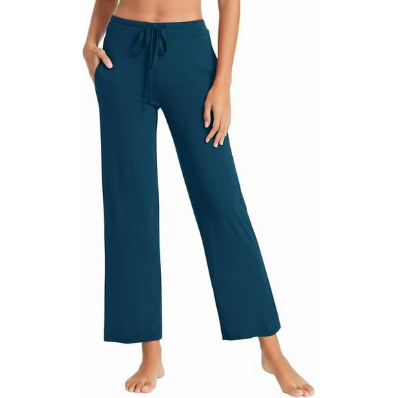 WiWi Pajama Pants for Women Casual Sweatpants Soft Stretchy Bottoms Viscose from Bamboo Drawstring Sleep Pant S-XXL, Ink Blue, Medium
