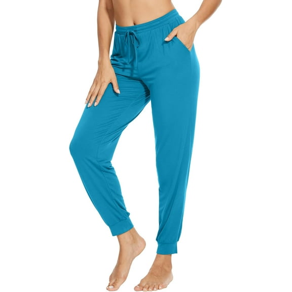WiWi Pajama Pants for Women Soft Viscose from Bamboo Comfortable Womens Lightweight Sleep Pj Bottoms S-XXL, Teal Blue, Medium