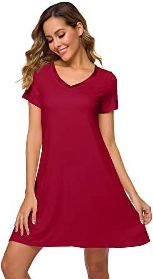 WiWi Women's Bamboo Nightgown With Pockets - Short Sleeve Sleepshirt, Sizes S-4X (Purplish Grey)