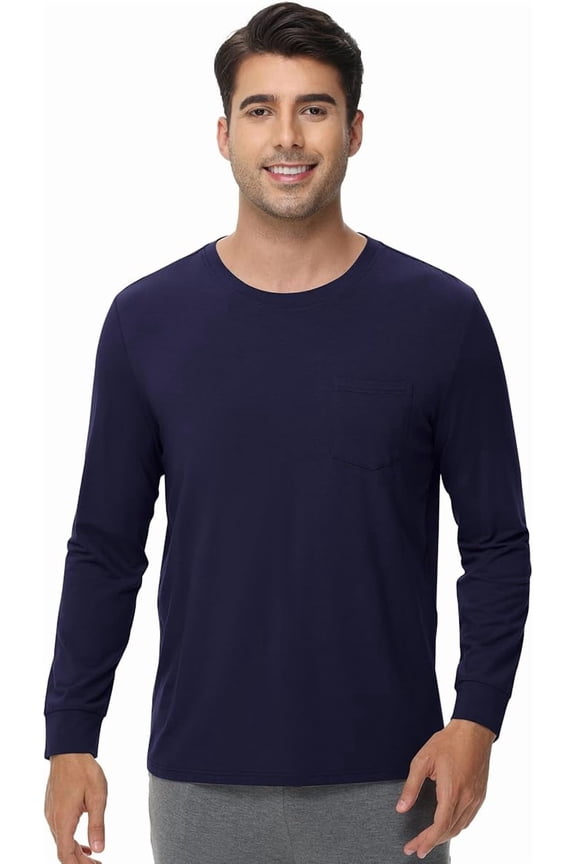 Viscose from Bamboo Men's Long Sleeve T-Shirt Crew Neck Lightweight Cooling Running Hiking S-XXL,Navy,Small