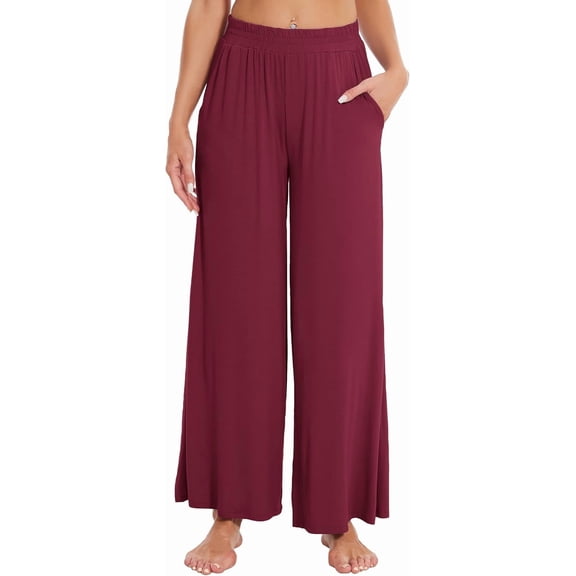 WiWi Viscose from Bamboo Women' s Pajamas Pants Soft Yoga Loose Pant Comfy Pajama Bottoms S-XXL, Wine, X-Large