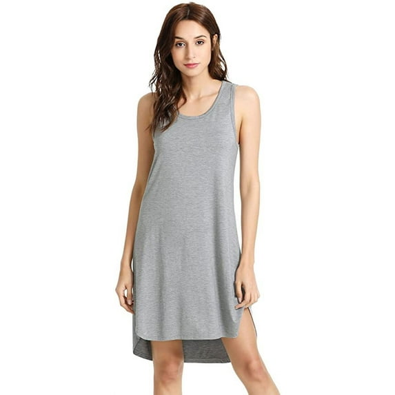 WiWi Women's Bamboo Nightgowns Knit Sleeveless Sleepshirt Lightweight Sleepwear, Heather Grey, Small