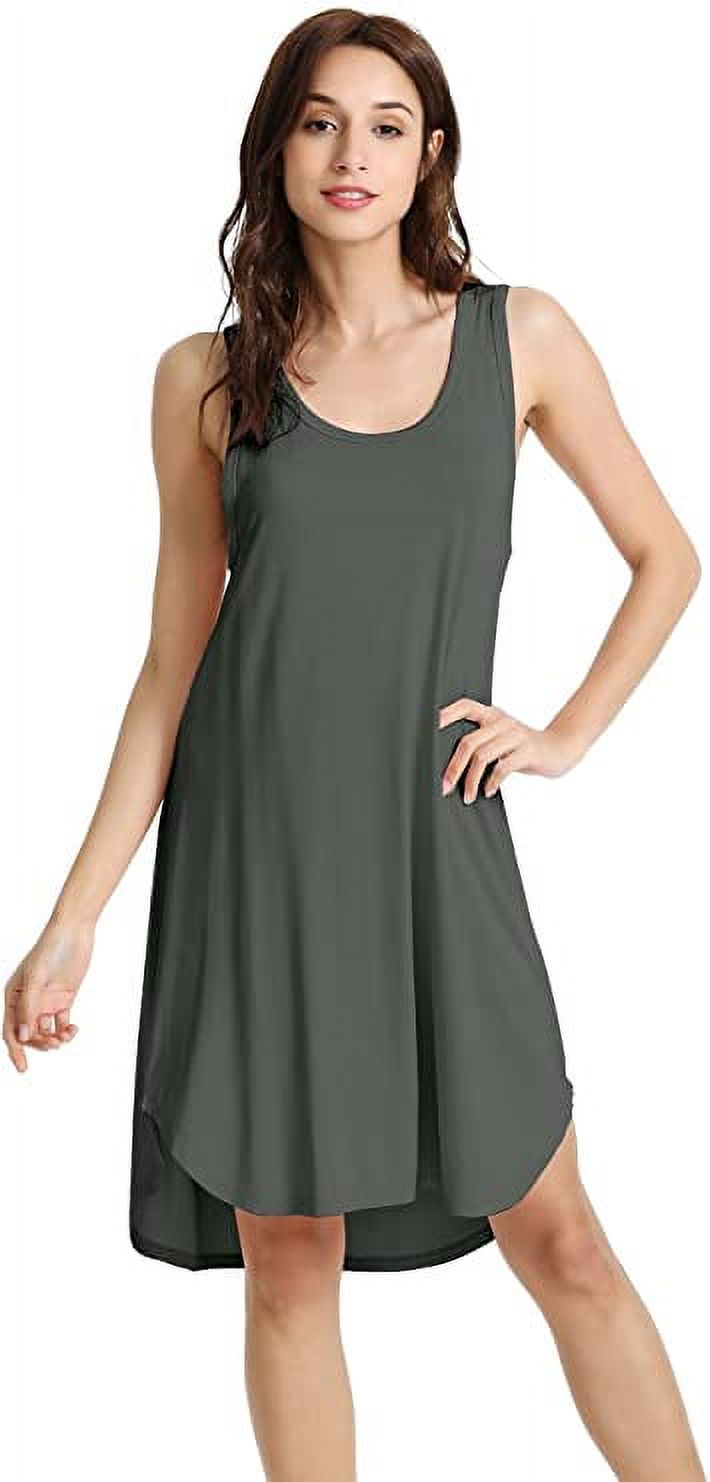 WiWi Women's Bamboo Nightgowns Knit Sleeveless Sleepshirt Lightweight ...