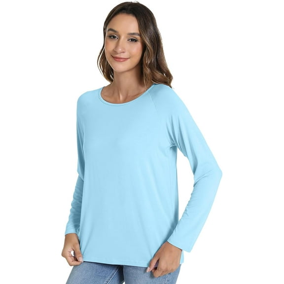 WiWi Women's Viscose from Bamboo Pajama Tops Soft Scoop Neck Sleep Shirt Loose Long Sleeves T-shirt Loungewear S-XXL, Pale Blue, XX-Large