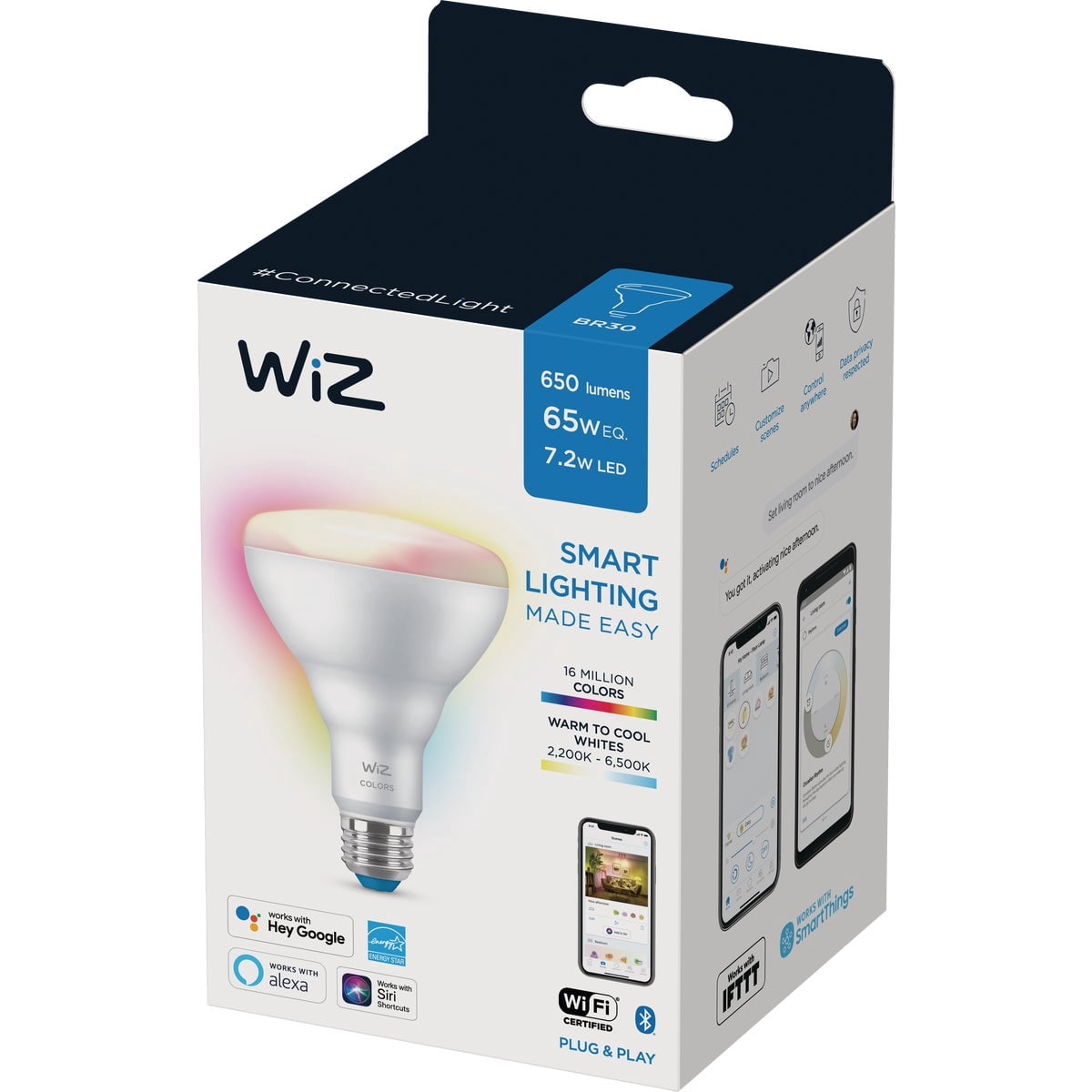 WiZ 65W BR30 Tunable White LED Smart Bulb - Pack of 1 - E26- Indoor - Connects to Your Existing Wi-Fi - Control with Voice or App + Activate with Motion - Matter Compatible