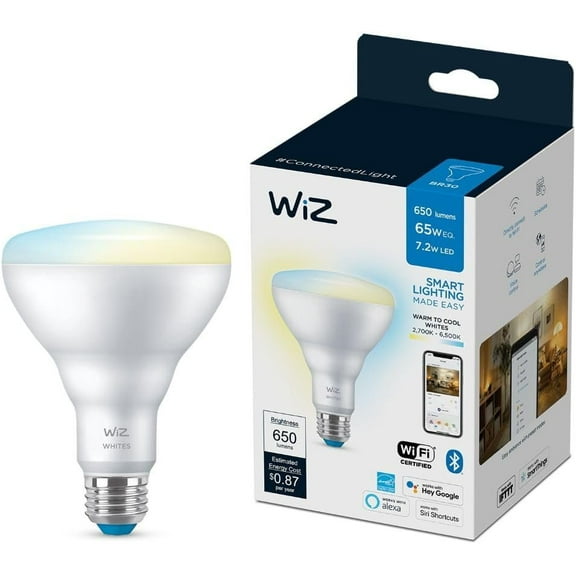 WiZ 65W BR30 Tunable White LED Smart Bulb - Pack of 1 - E26- Indoor - Connects to Your Existing Wi-Fi - Control with Voice or App + Activate with Motion - Matter Compatible