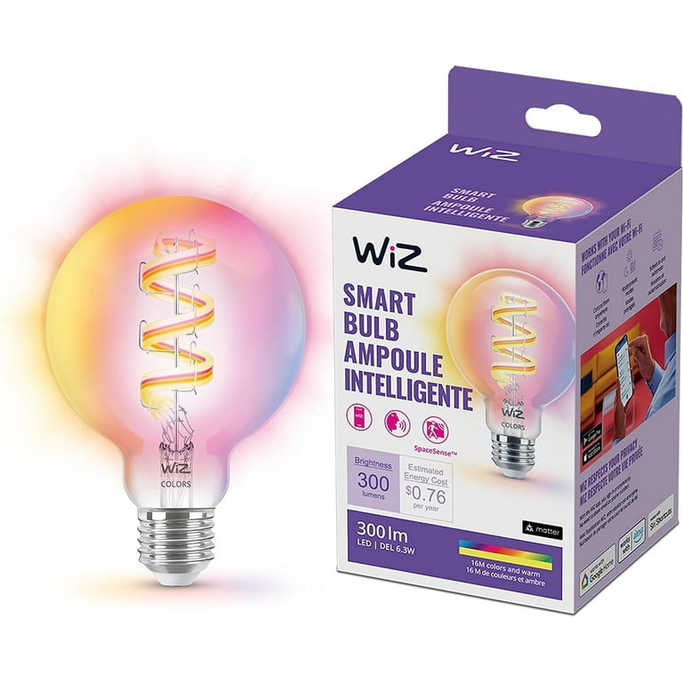 WiZ Connected Color G25 Color Filament LED Smart Bulb Pack of 1 300 Lumen E26 Indoor Connects to Your Existing Wi Fi Control with Voice or
