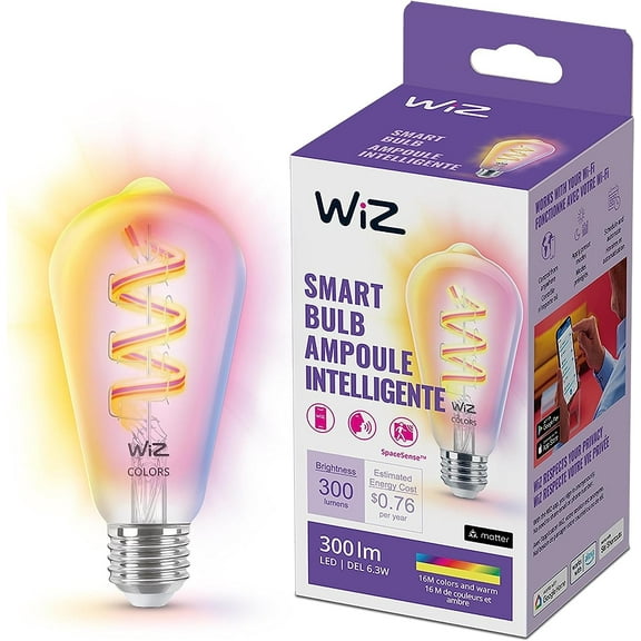 WiZ Connected Color ST19 Color Filament LED Smart Bulb - Pack of 1-300 Lumen - E26, Indoor - Connects to Your Existing Wi-Fi - Control with Voice or App + Activate with Motion - Matter Compatible