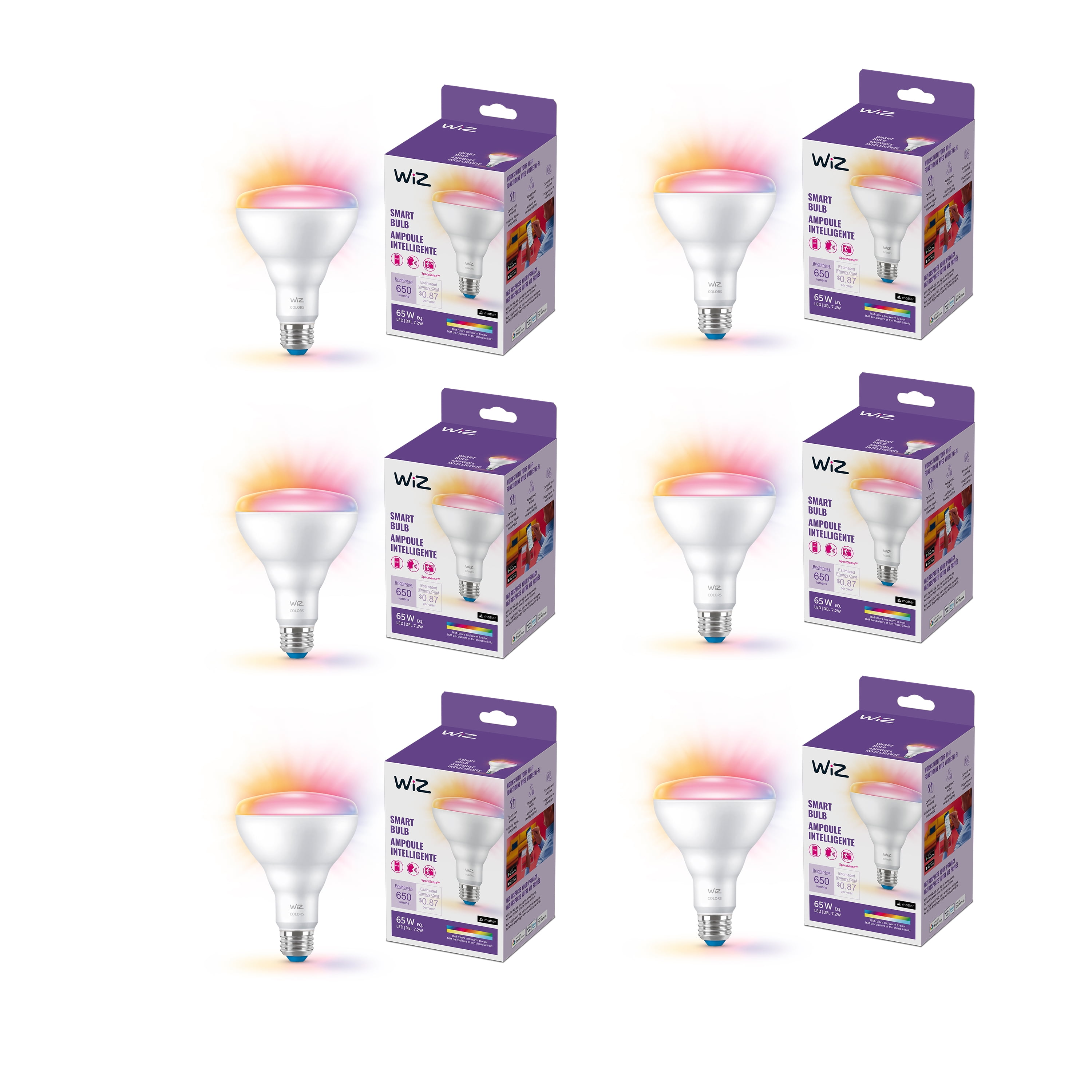WiZ Connected LED 65-Watt BR30 Floodlight Light Bulb, Color & Tunable White, Dimmable, E26 (6-Pack)
