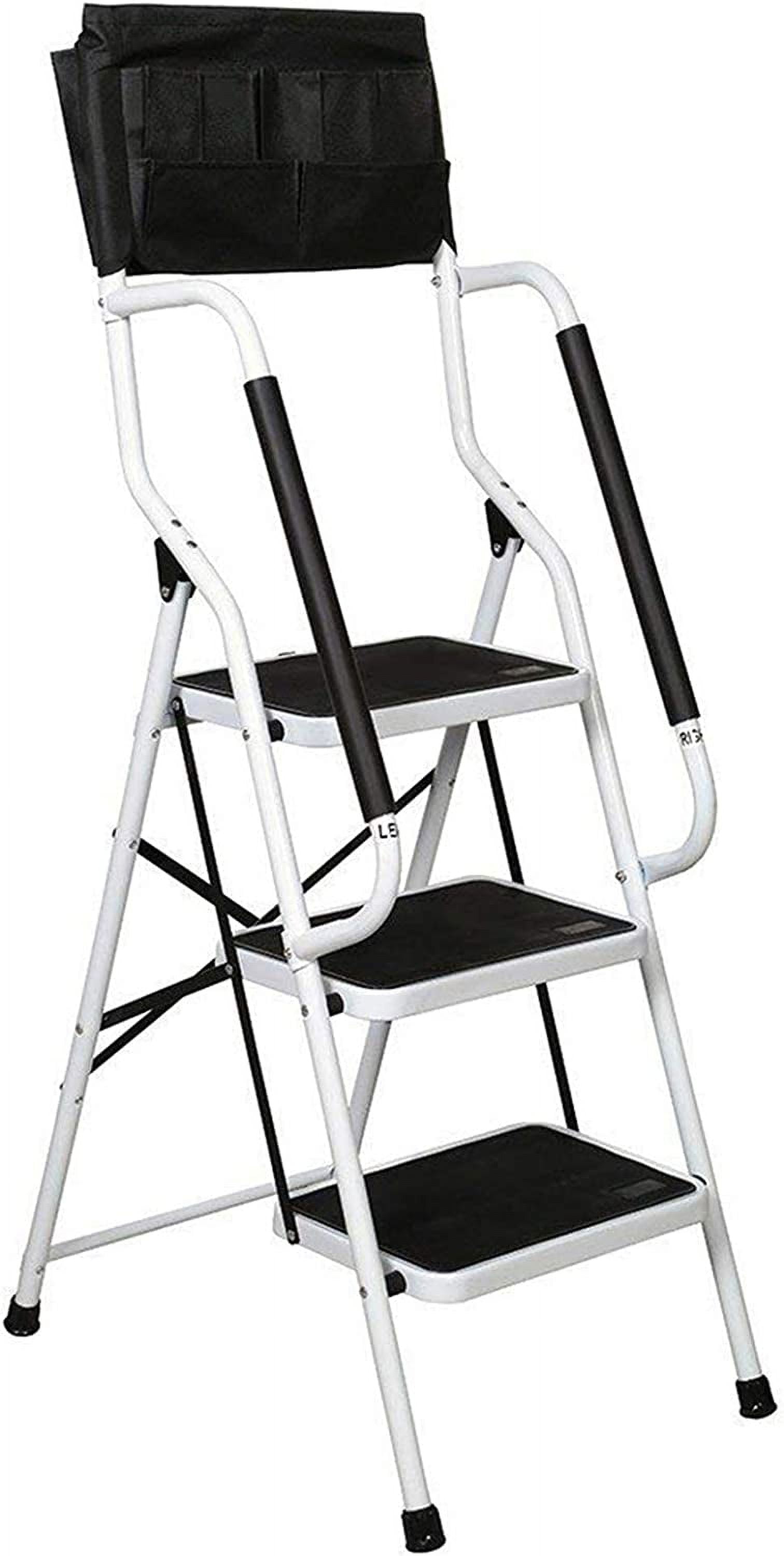 WiberWi 3 Step Ladder with Handrails 500 lb Capacity Step Stool Folding Ladders for Home Kitchen Steel Frame with Safety Side Handrails Non-Slip Wide Pedal Stepladder with Attachable Tool Bag