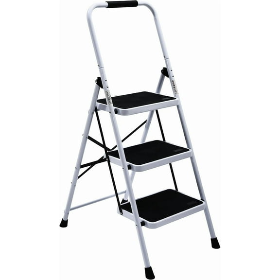 Wiberwi 3 Step Ladder Folding Step Stool for Adults with Top Handrail 330 Lbs Capacity, Lightweight & Portable Step 3 Stool Ladders with Wide Pedal for Home Kitchen Sturdy Steel Frame