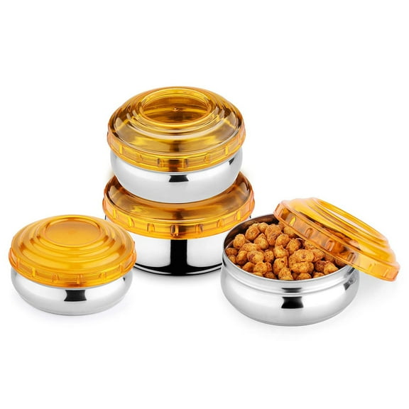 Wibsil Stainless Steel Containers with Lids in Yellow color, Reusable Metal Lunch Containers for Kids, Food Storage Containers, Rustproof & Leakproof, Pack of 4