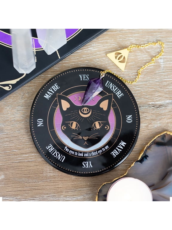 Wicca Astrology Witchcraft Mystic Mog Black Feline Cat Pendulum Divination Kit