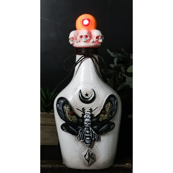 Wicca Black Skull Moth Crescent Moon And LED Witch Eyeball Faux Potion Bottle