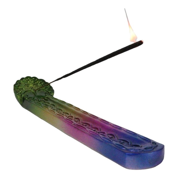 Wicca Celtic Knotwork Rainbow Tree Of Life Ornate Incense Stick Holder Figurine