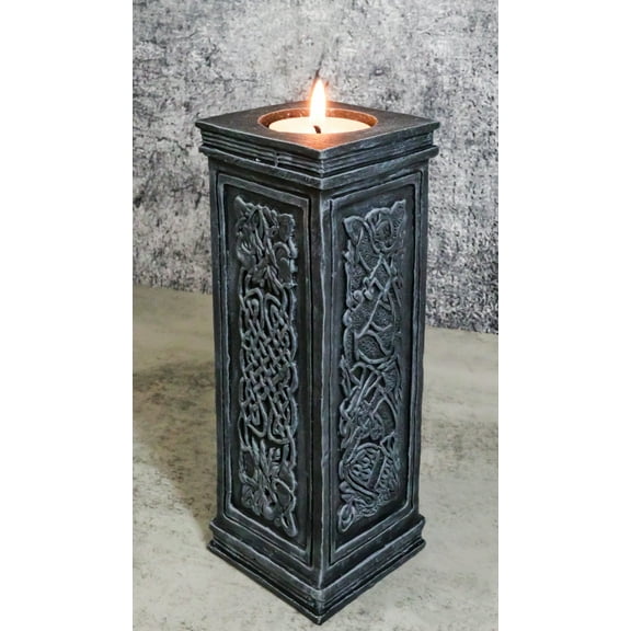 Wicca Celtic Knotwork Sacred Symbols Dark Art Votive Column Candle Holder Stand
