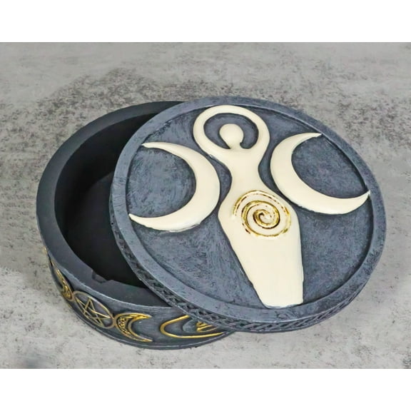 Wicca Celtic Knotwork Spiral Goddess Triple Moon Shaman Decorative Round Box