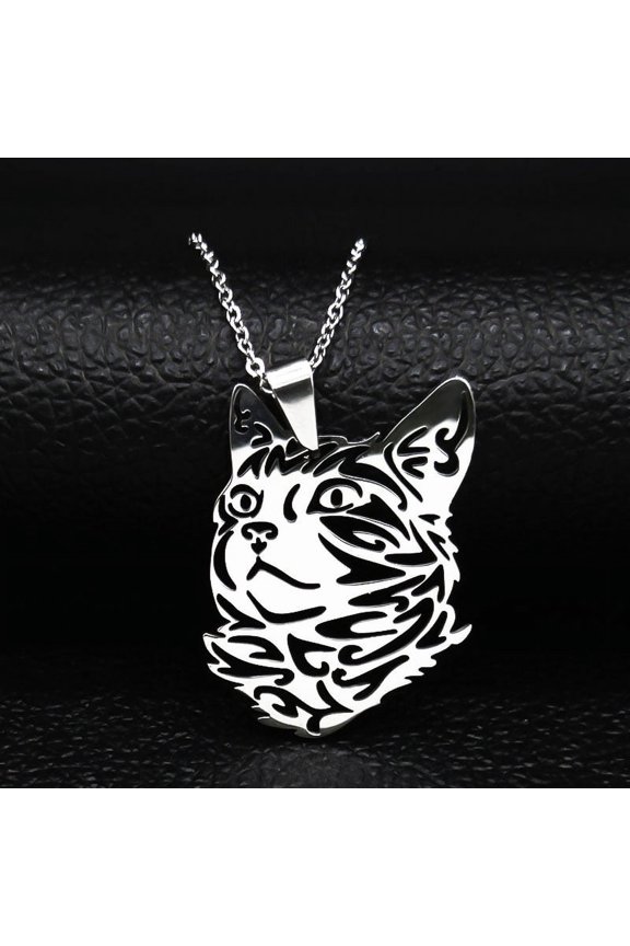Wicca Fashion Cute Cat Necklace for Men Silver Color Kitten 14K White Gold Hollow Statement Necklaces Jewelry collar mujer