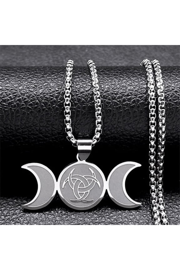 Wicca Hecate’s Wheel Triple Moon Goddess Symbol 14K White Gold Blessings and Prosperity Talisman