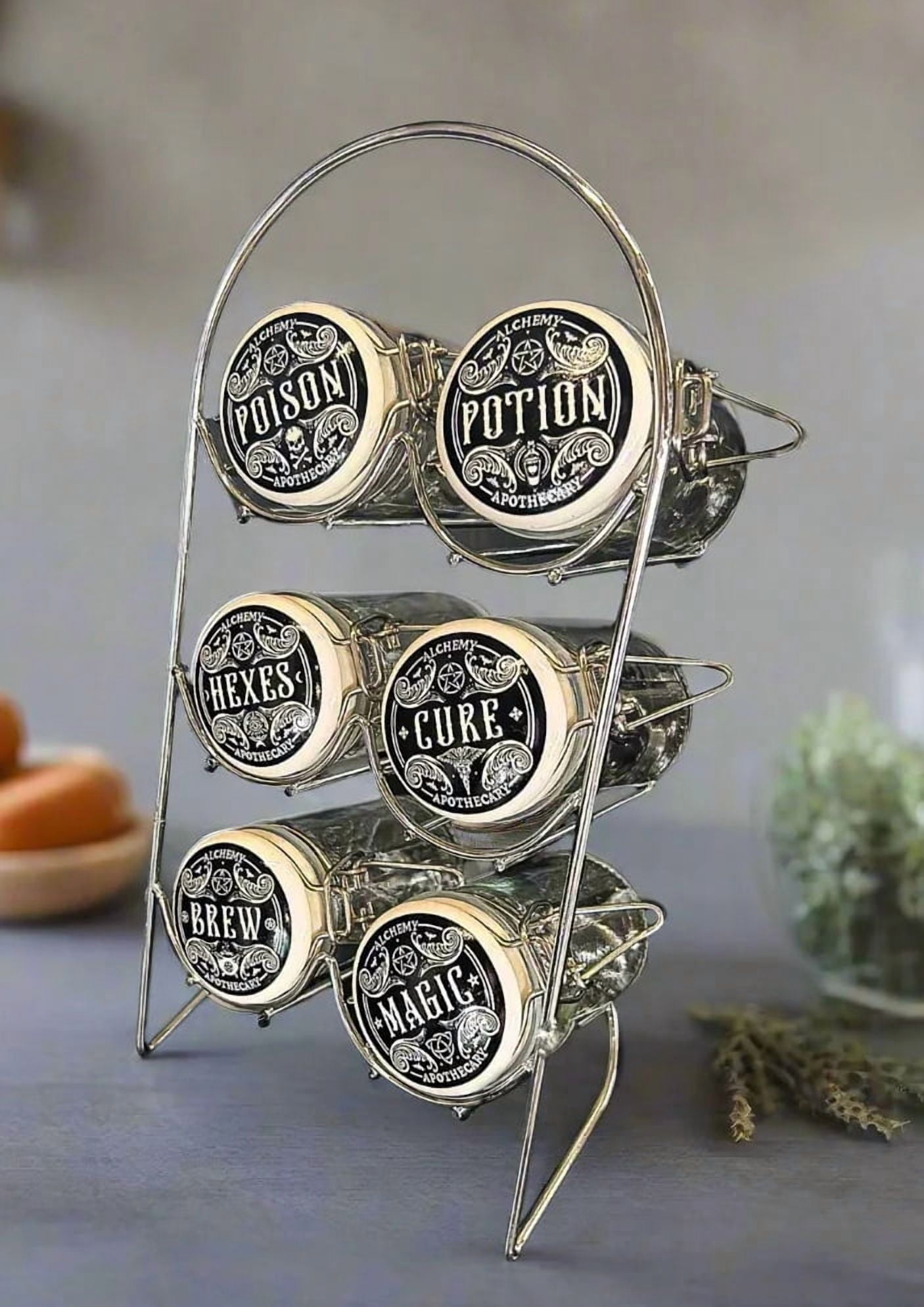 Wicca Kitchen Witch Alchemy Apothecary Jar Spice Metal Rack With 6 ...