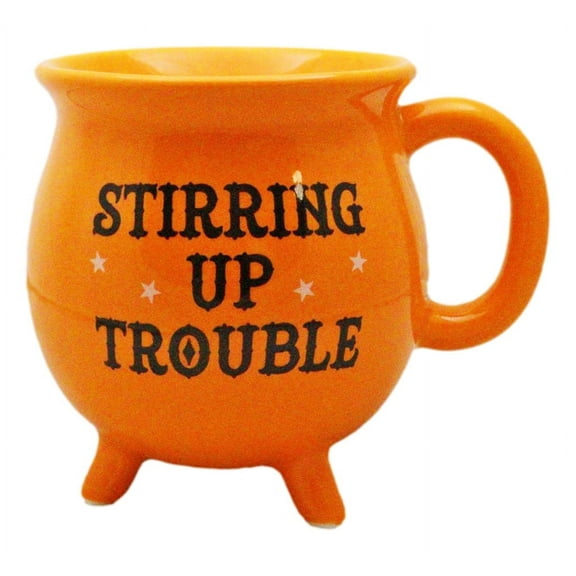 Wicca Magic Orange Stirring Up Trouble Cauldron Ceramic Mug With Handle 16oz