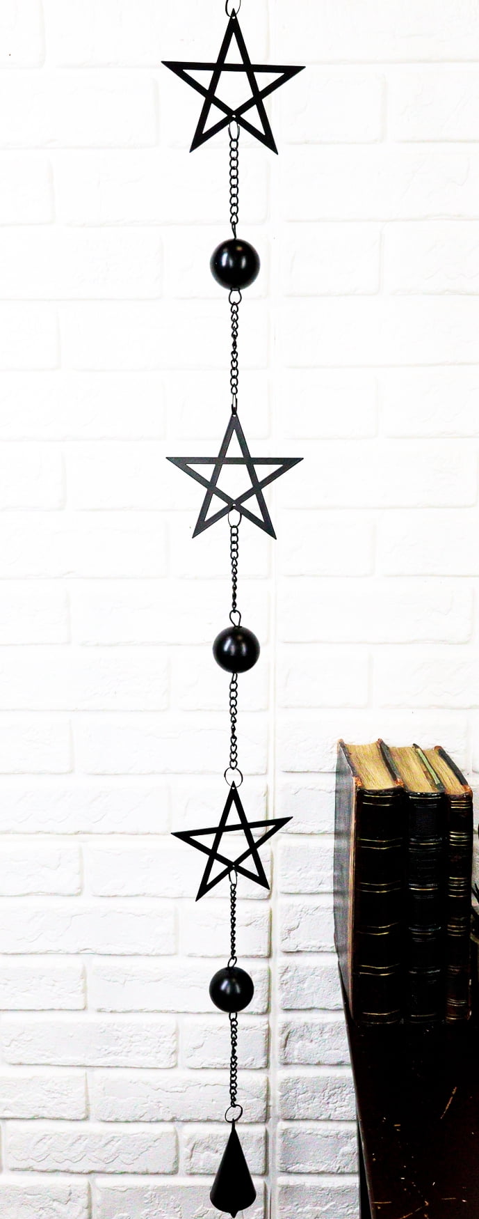 Gothic Skull & Moth Wall Hanging - Black Steel Pentagram Decor For Home & Patio